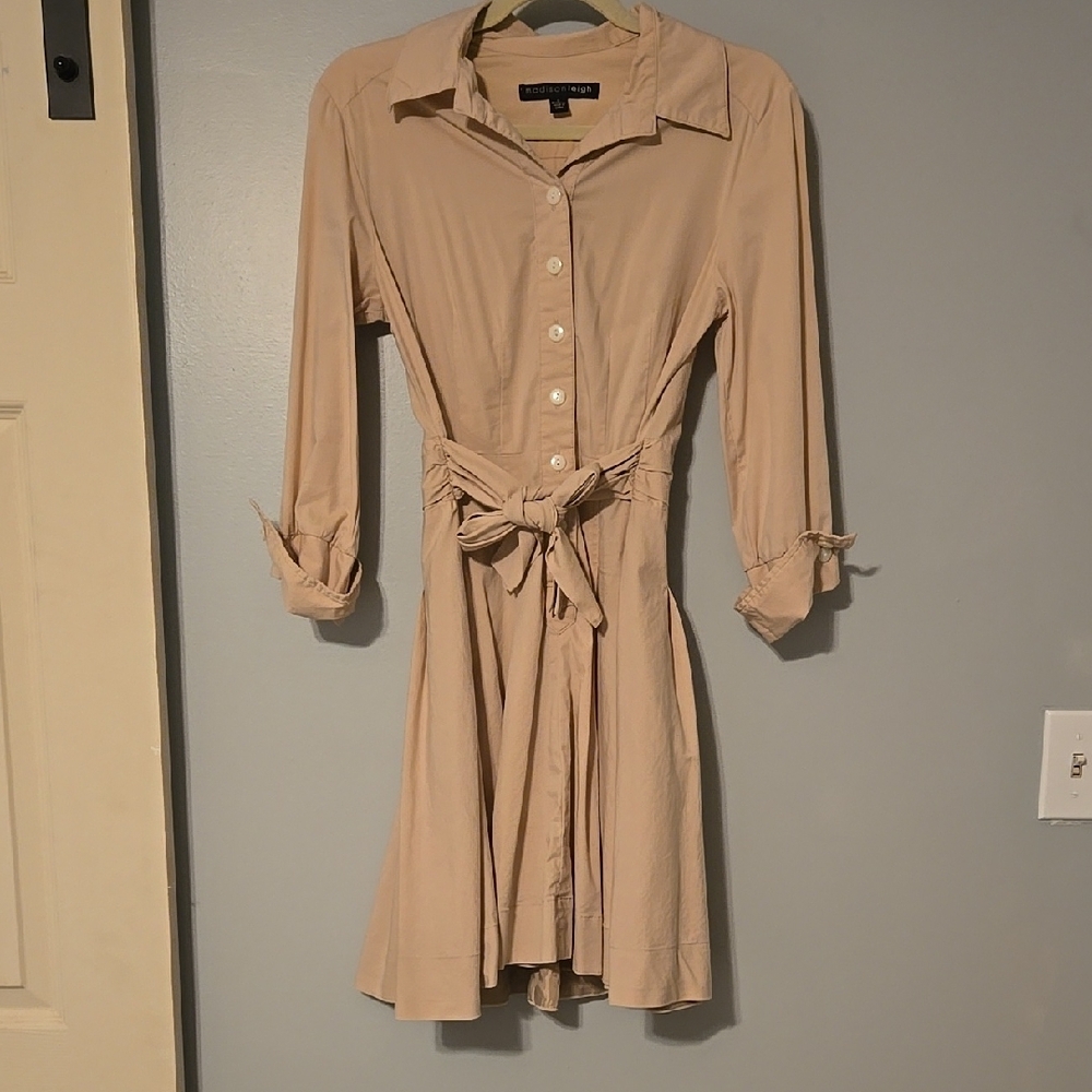 Vintage Madison Leigh Tan Long Sleeve A-Line Dress